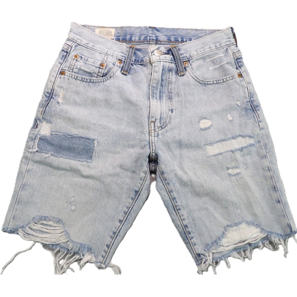 Levi 412 Slim Cut Off Denim Shorts Faded Light Wash Distressed Jorts Men Size 30